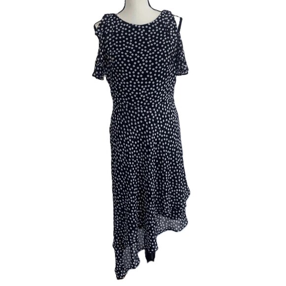 Taylor Dresses Dresses & Skirts - Taylor Black and White Polka Dot Cold Shoulder Asymmetrical Dress - Size 6